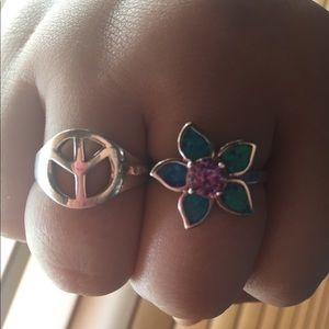 Sterling silver peace ring and flower ring